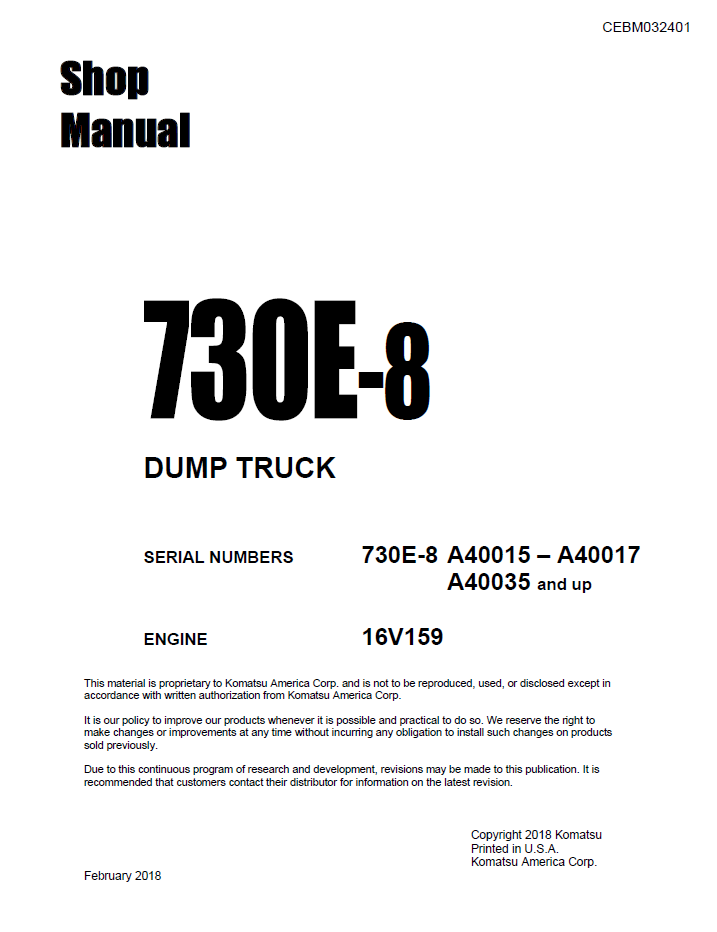 Komatsu 730E-8 Off-Highway Dump Truck Shop Manual | CEBM032401 PDF