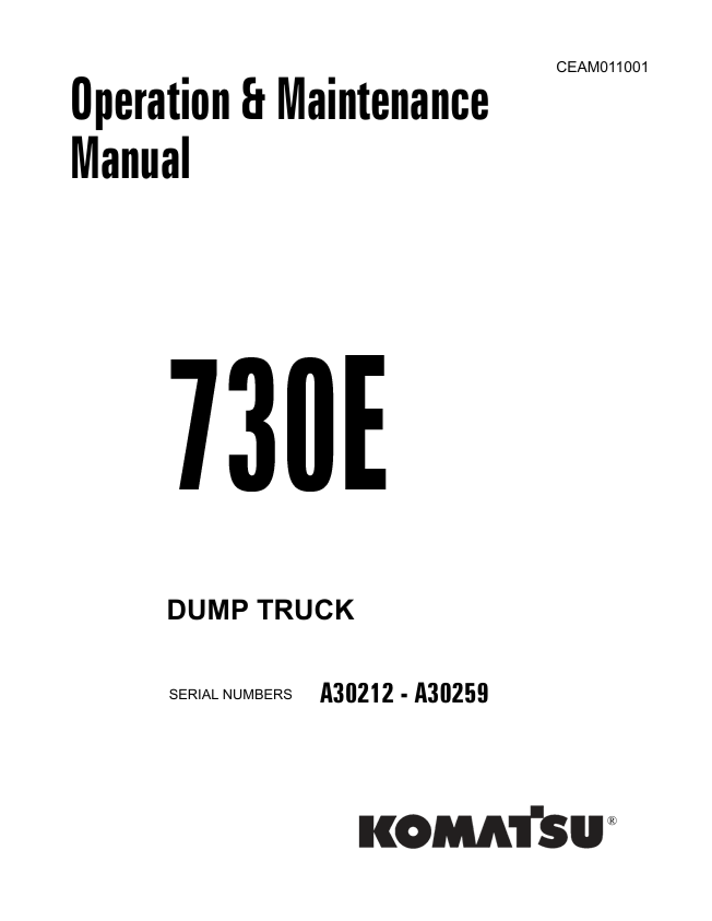 Komatsu 730E Dump Truck Operation & Maintenance Manual PDF – CEAM011001