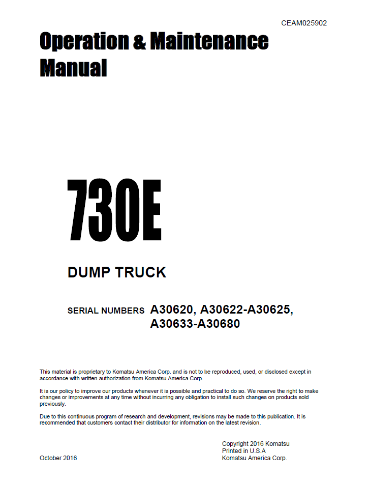 Komatsu 730E Dump Truck Operation Manual CEAM025902 PDF