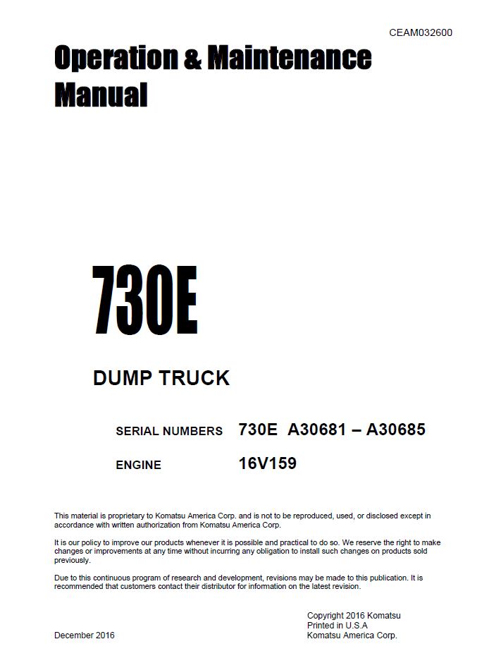 Komatsu 730E Dump Truck Operation Manual CEAM032600 PDF