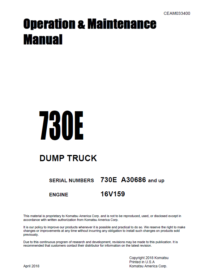 Komatsu 730E Heavy-Duty Dump Truck Manual CEAM033400 PDF