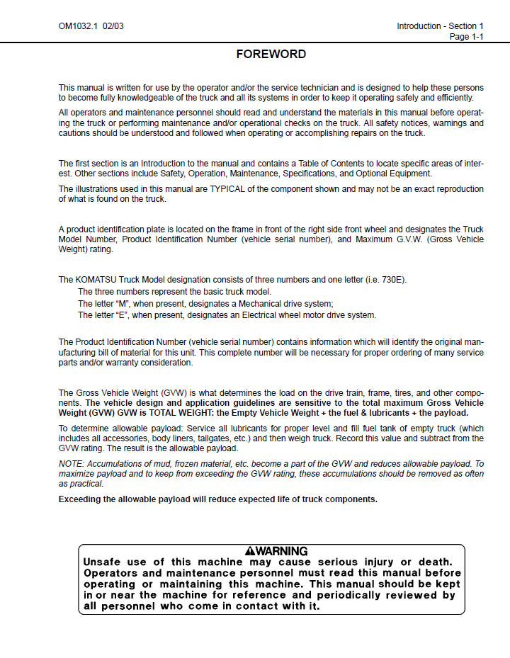Komatsu 730E Mining Dump Truck Maintenance Manual (CEAD011001 PDF)