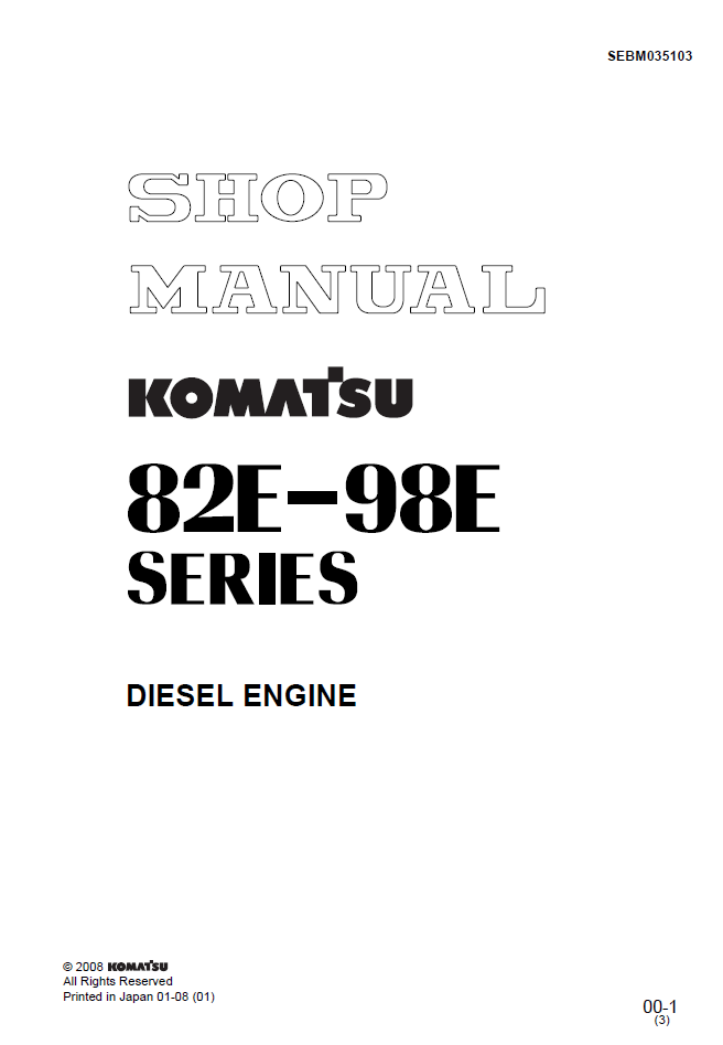 Komatsu 82E-98E Diesel Engine Manual SEBM035103 PDF