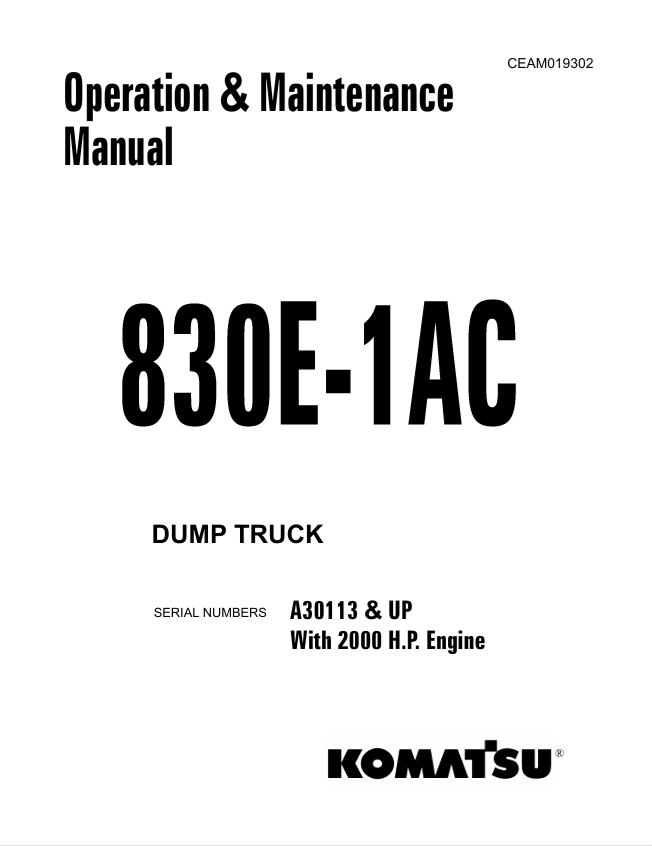 Komatsu 830E-1AC Dump Truck Maintenance Manual 