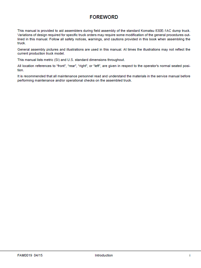 Komatsu 830E-1AC Equipment Installation Manual CEAW00800 PDF