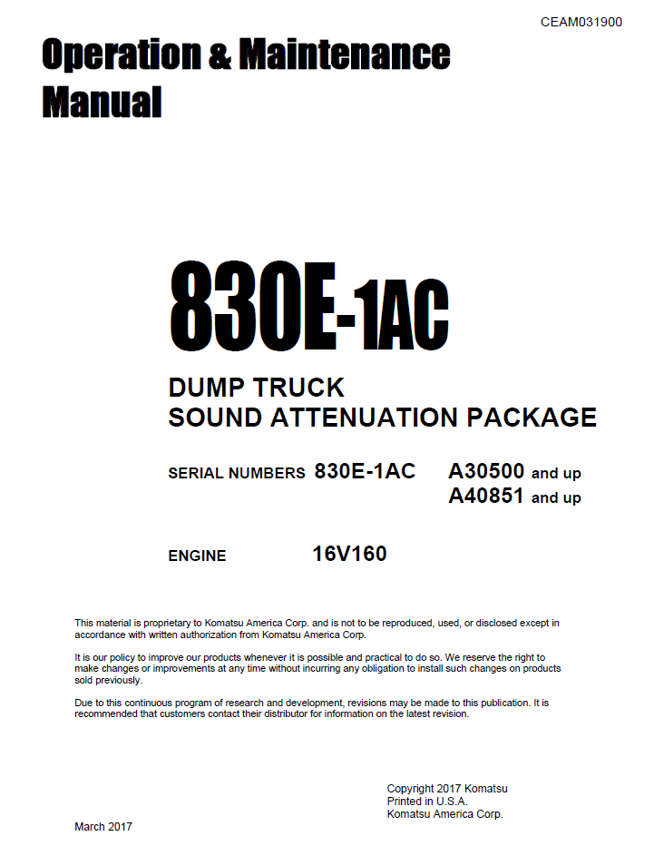Komatsu 830E-1AC Manual CEAM026902 PDF