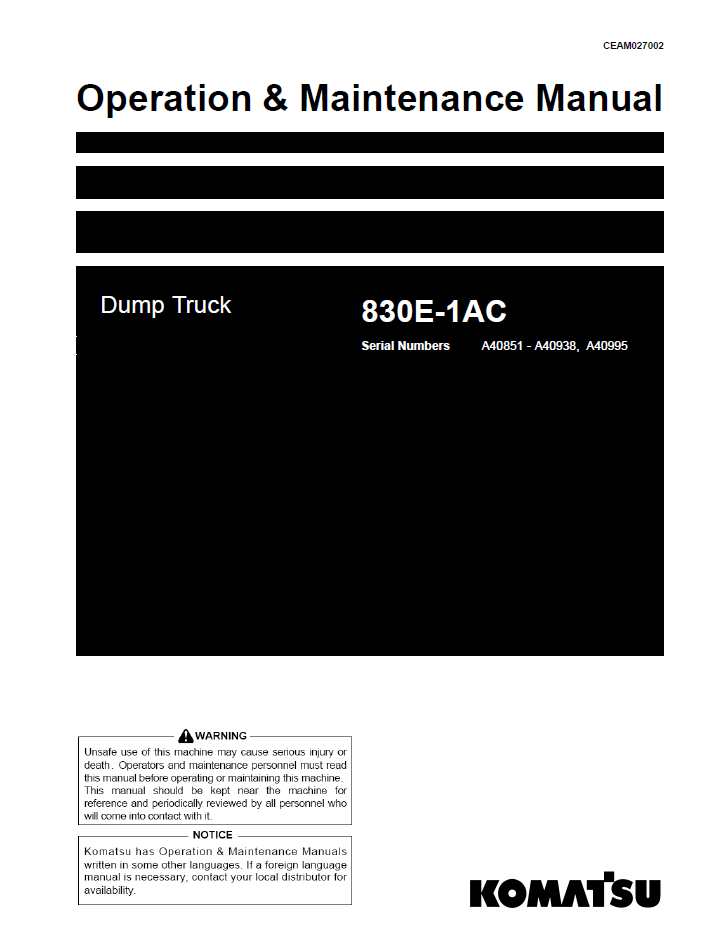 Komatsu 830E-1AC Manual CEAM027002 PDF