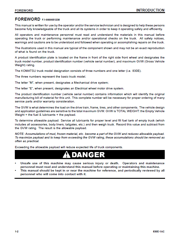 Komatsu 830E-1AC Operation Manual CEAM029701 PDF