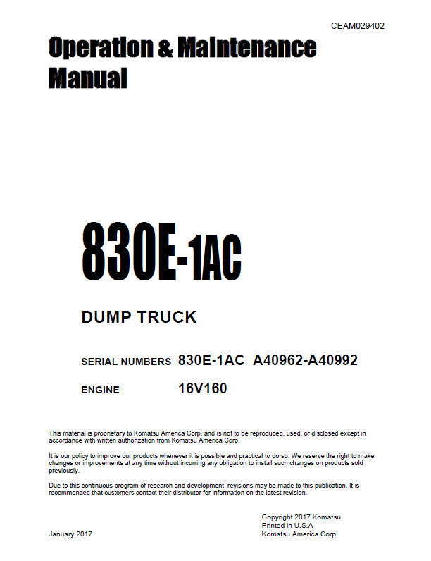 Komatsu 830E-1AC Operation and Maintenance Manual CEAM029402 PDF