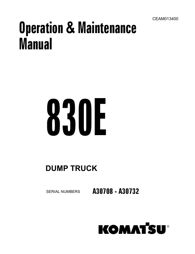 Komatsu 830E Dump Operation & Maintenance Manual PDF