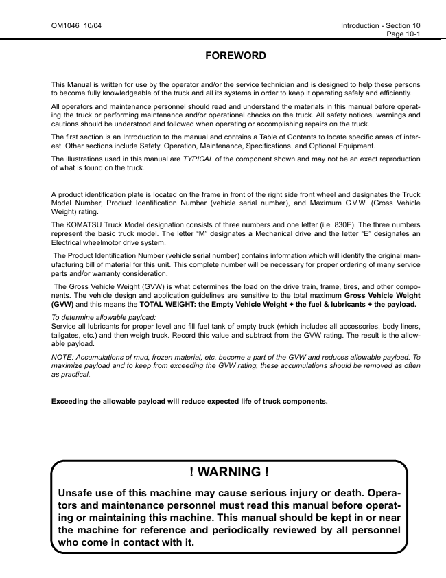 Komatsu 830E Dump Truck Maintenance Manual PDF
