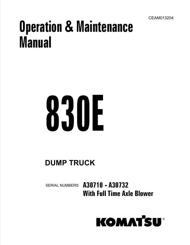 Komatsu 830E Dump Truck Operation & Maintenance Manual 