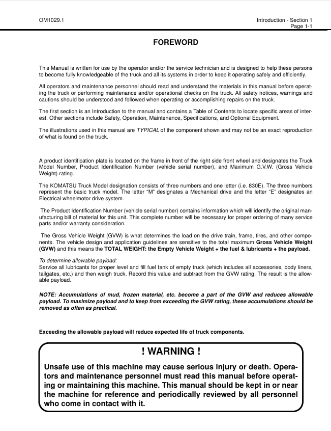 Komatsu 830E Dump Truck Operation and Maintenance Manual | CEAM010400 PDF