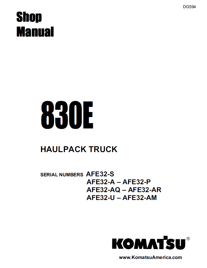 Komatsu 830E Haulpack Truck Official Shop Manual - DG594 PDF