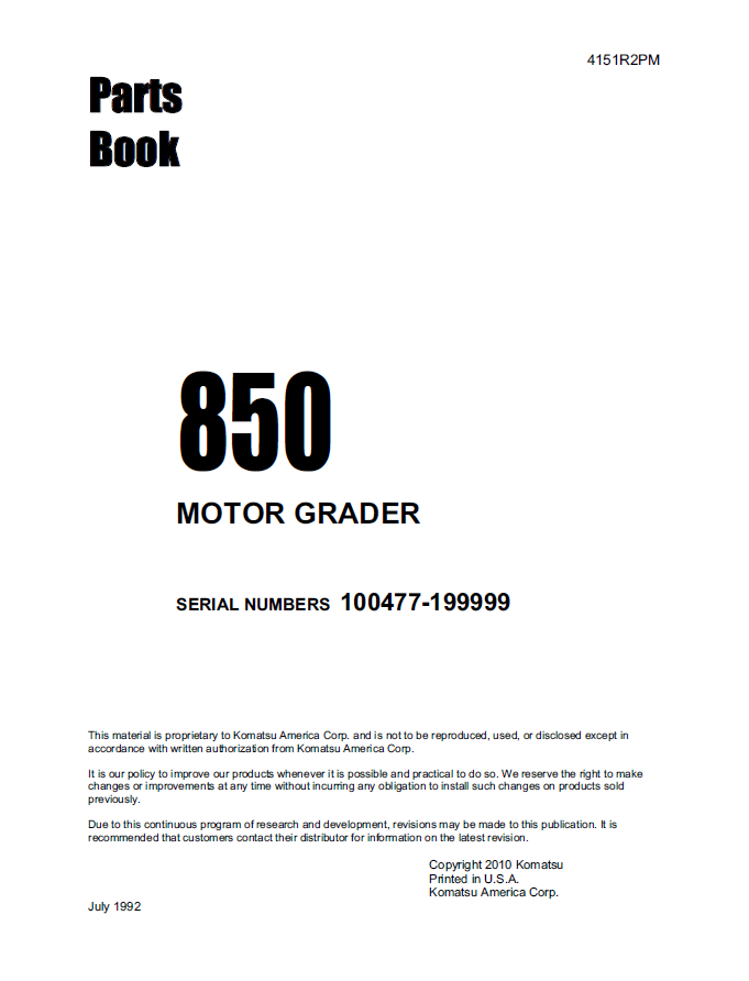 Komatsu 850 Motor Garden Parts Book 4151R2PM PDF
