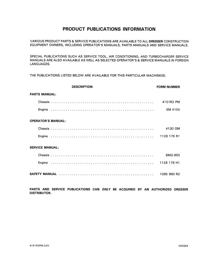 Komatsu 850 Motor Garden Parts Book Manual 4151R2PM