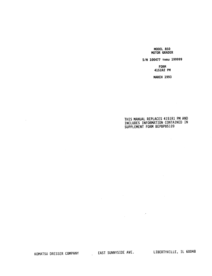 Komatsu 850 Motor Garden Parts Manual 4151R2PM