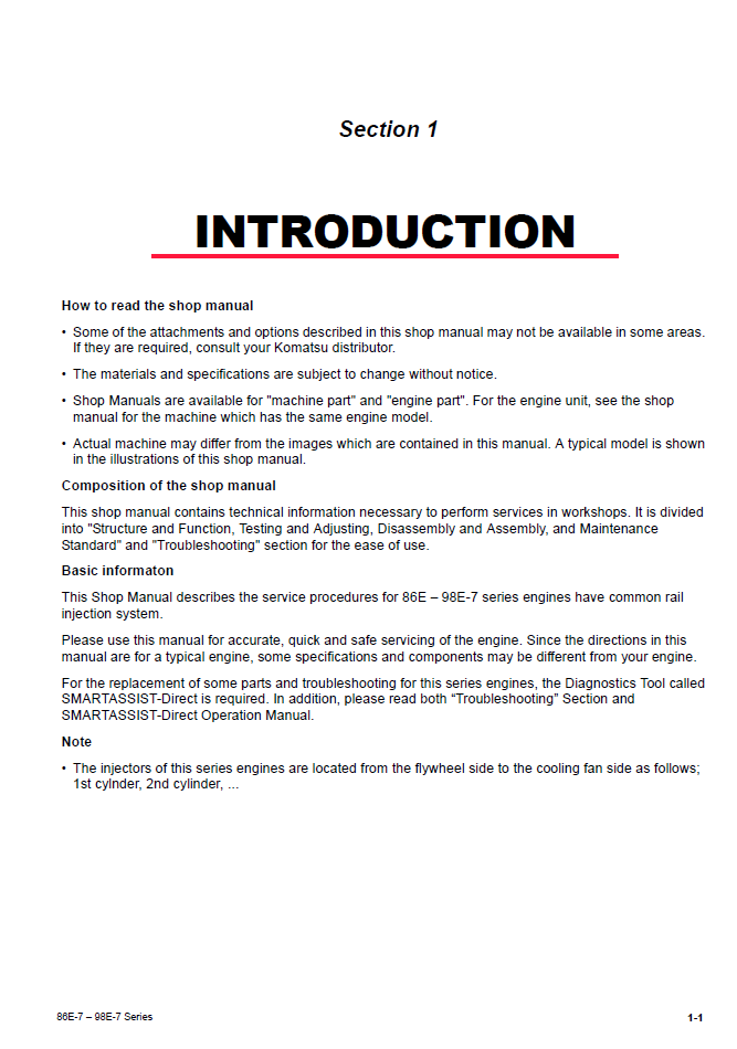 Komatsu 86E-7 98E-7 Engine Maintenance Manual SEN06575-00 PDF