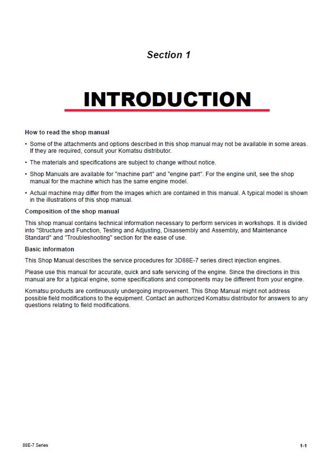 Komatsu 88E-7 Series Engine Repair Manual SEN06599-00 PDF