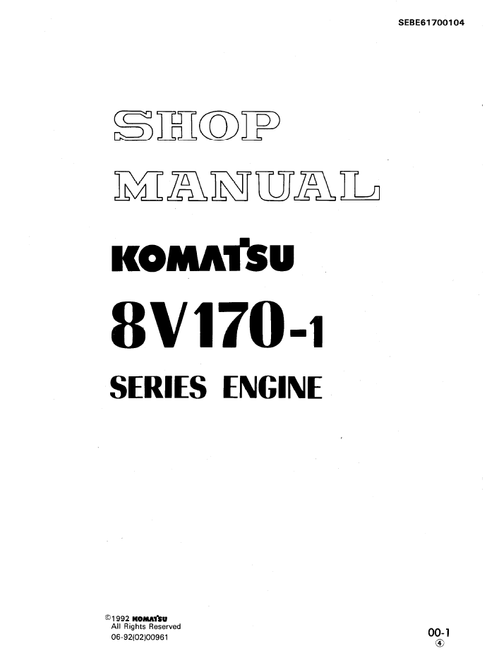 Komatsu 8V170-1 Series Engine Shop Manual SEBD61700104