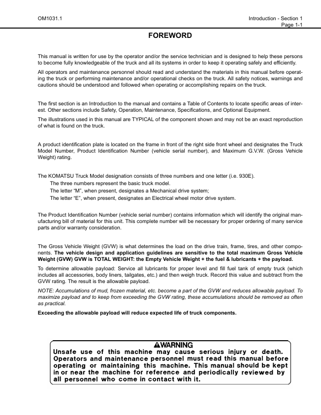 Komatsu 930E-2SE Dump Truck Operation & Maintenance Manual | CEAM010500 PDF