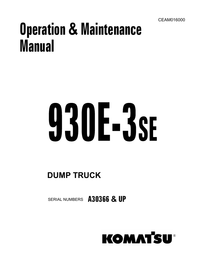 Komatsu 930E-3SE Dump Truck Operation & Maintenance Manual 
