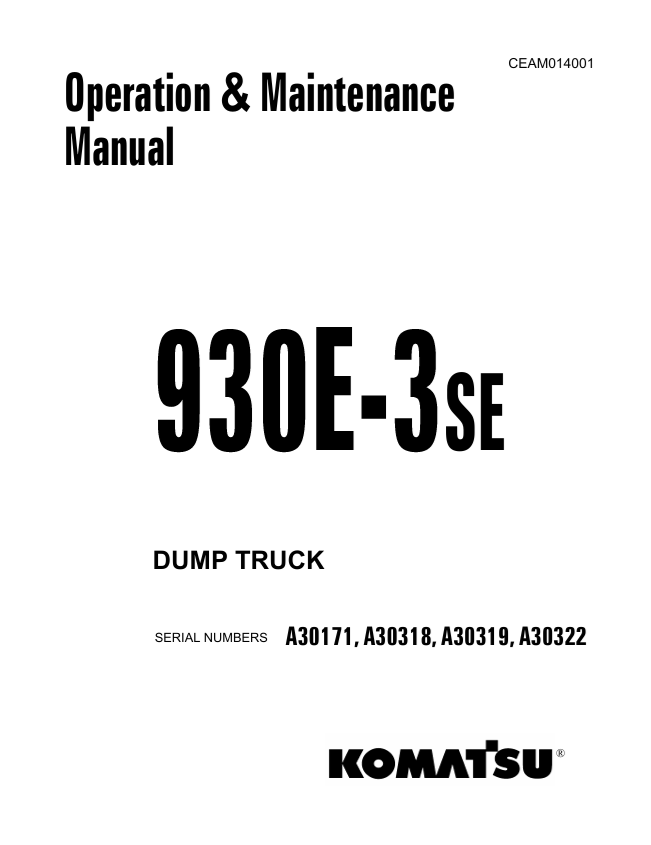 Komatsu 930E-3SE Dump Truck Operation & Maintenance Manual PDF