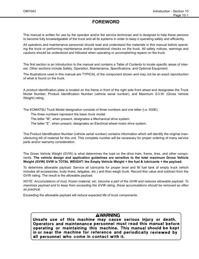 Komatsu 930E-3 Dump Truck Repair & Maintenance Manual PDF