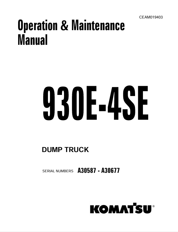 Komatsu 930E-4SE Dump Truck Operation & Maintenance Manual PDF