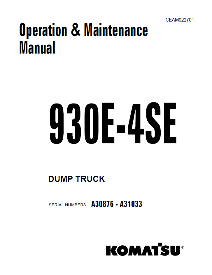 Komatsu 930E-4SE Dump Truck Operation Manual CEAM022701 PDF