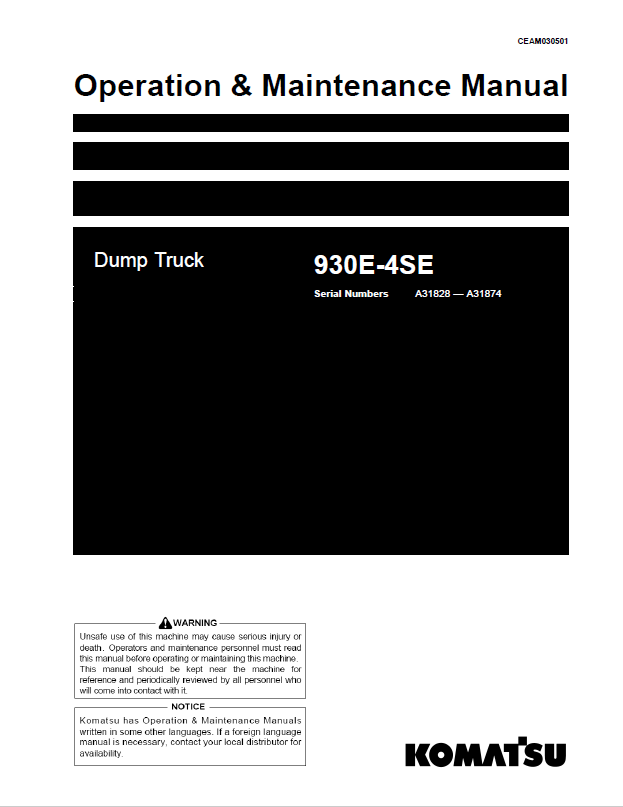 Komatsu 930E-4SE Maintenance Manual CEAM030501 PDF