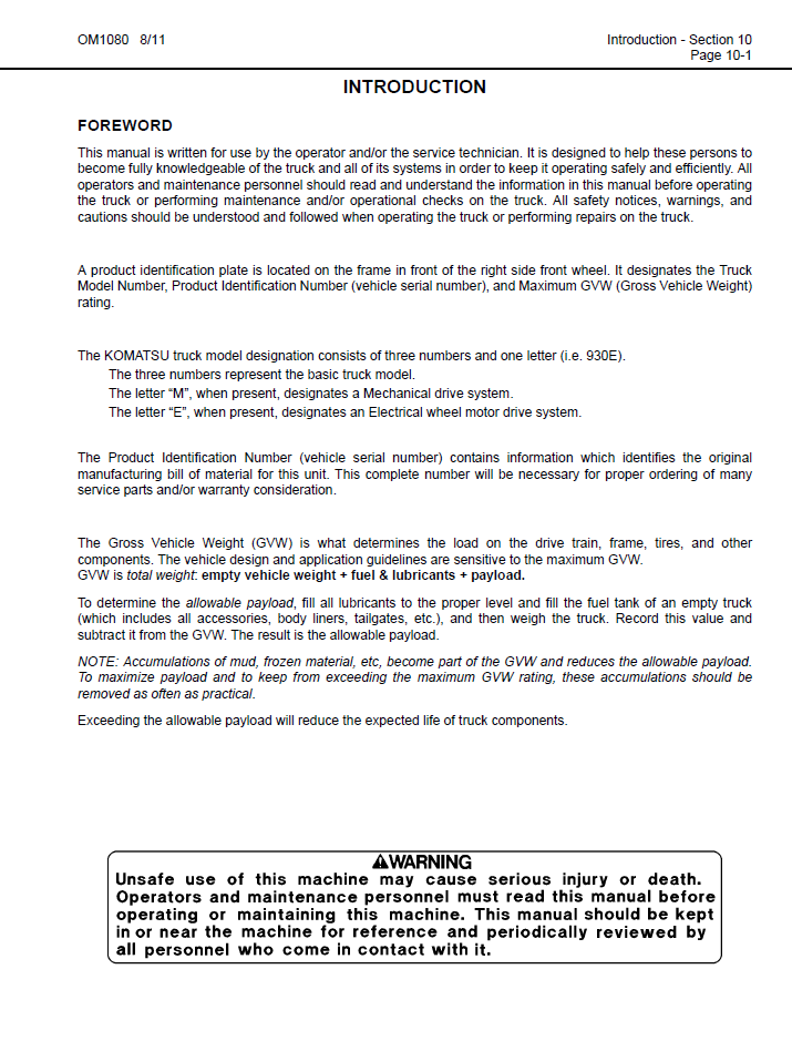 Komatsu 930E-4SE Operation & Maintenance Manual CEAM022701