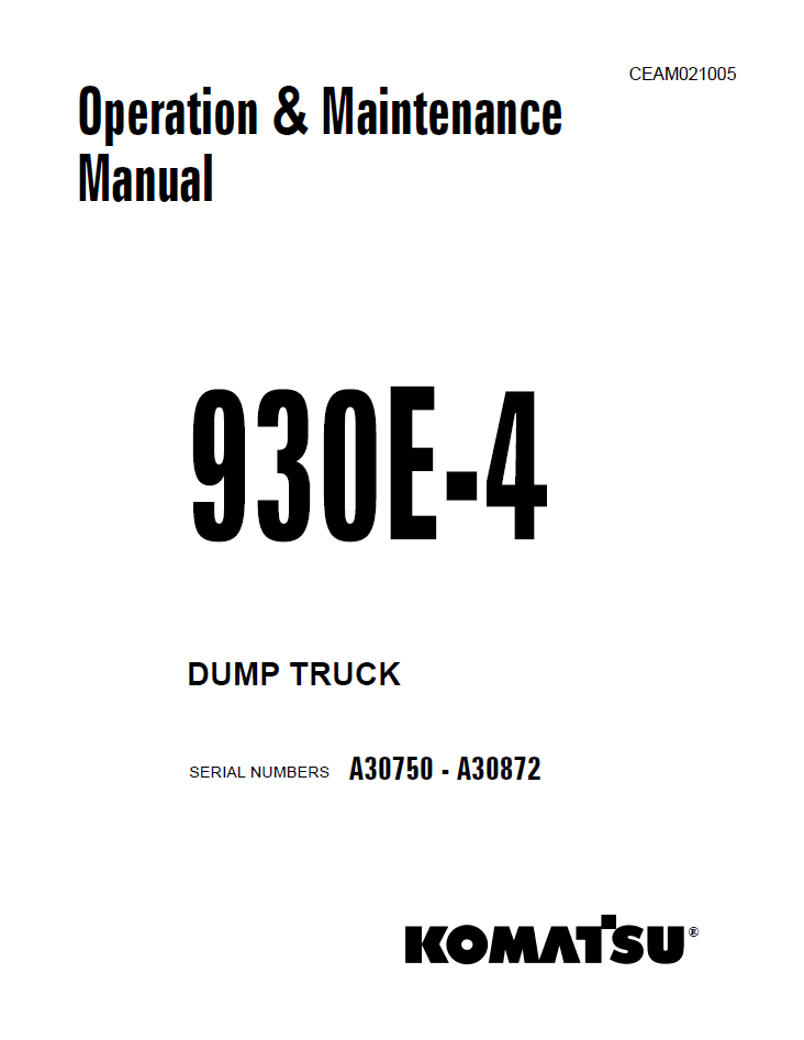 Komatsu 930E-4 Dump Truck Operation Manual CEAM021005 PDF