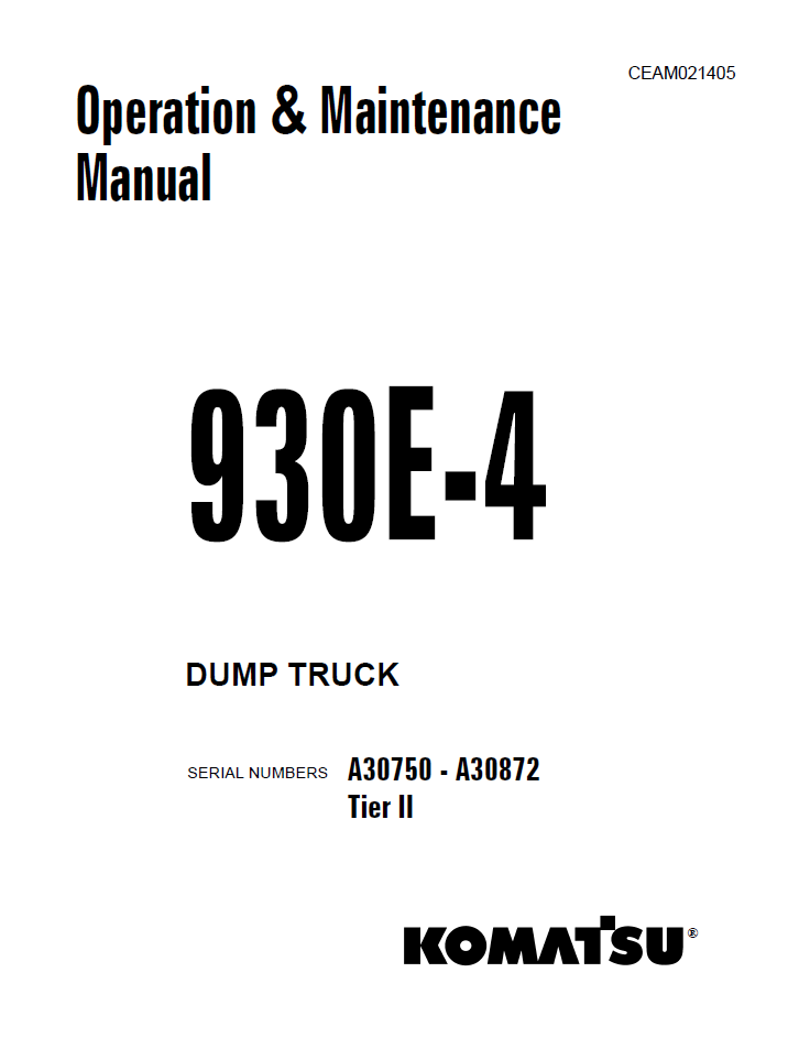 Komatsu 930E-4 Dump Truck Operation Manual CEAM021405 PDF