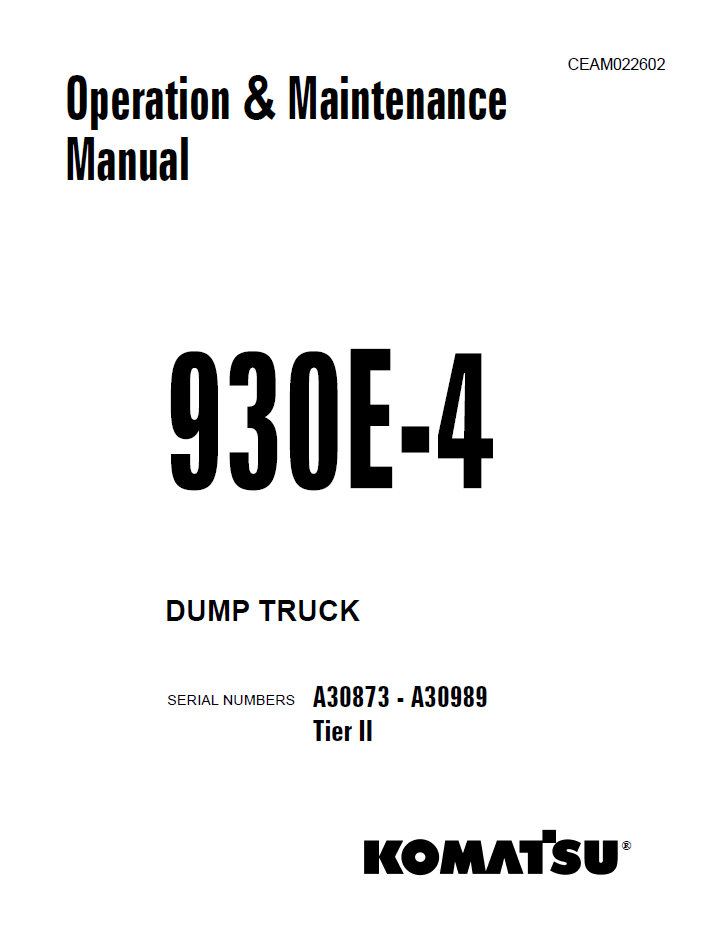 Komatsu 930E-4 Dump Truck Operation Manual CEAM022602 PDF