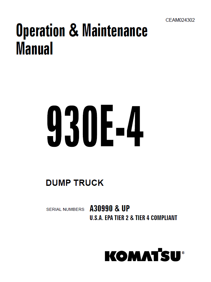 Komatsu 930E-4 Dump Truck Operation Manual CEAM024302 PDF
