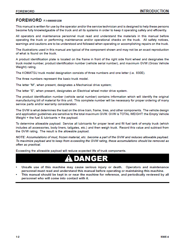 Komatsu 930E-4 Maintenance Manual CEAM029601 PDF
