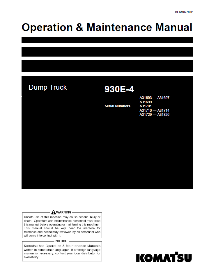 Komatsu 930E-4 Manual CEAM027802 PDF