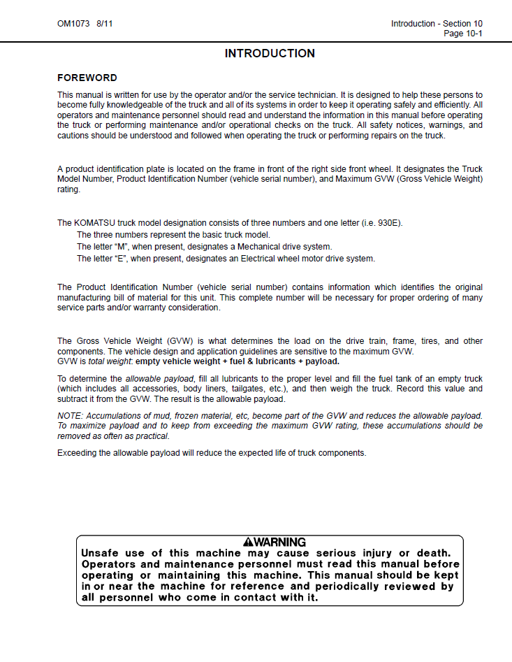 Komatsu 930E-4 Operation & Maintenance Manual CEAM021005