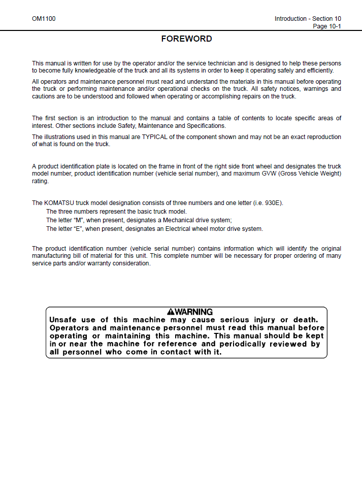 Komatsu 930E-4 Operation and Maintenance Guide CEAM031900