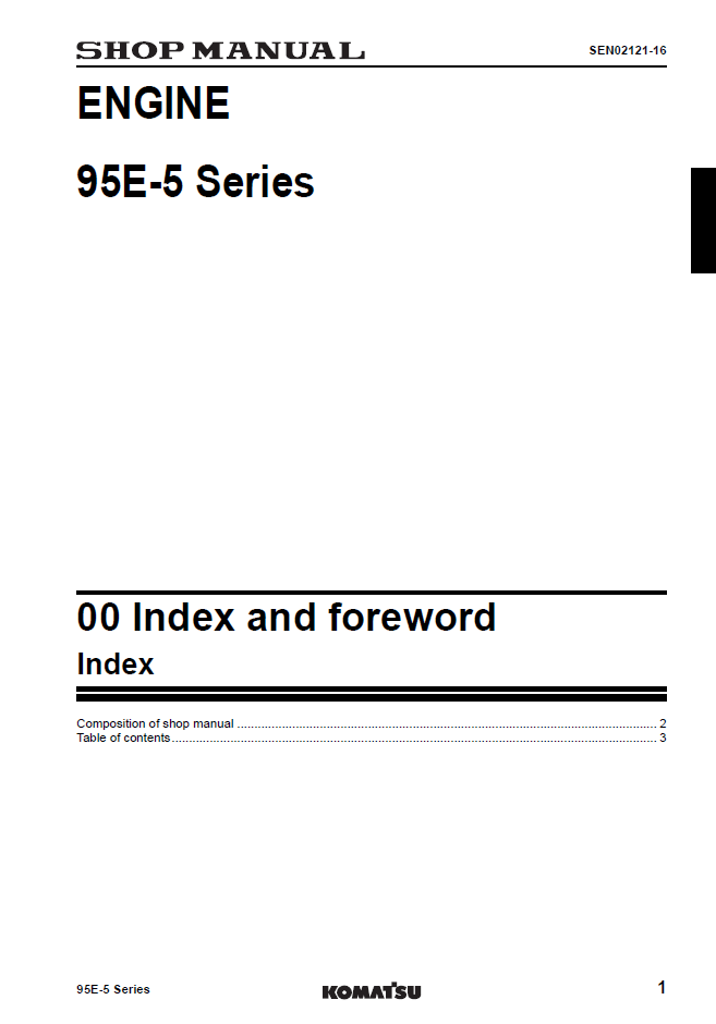 Komatsu 95E-5 Series Engine Service Manual SEN01966-16 PDF