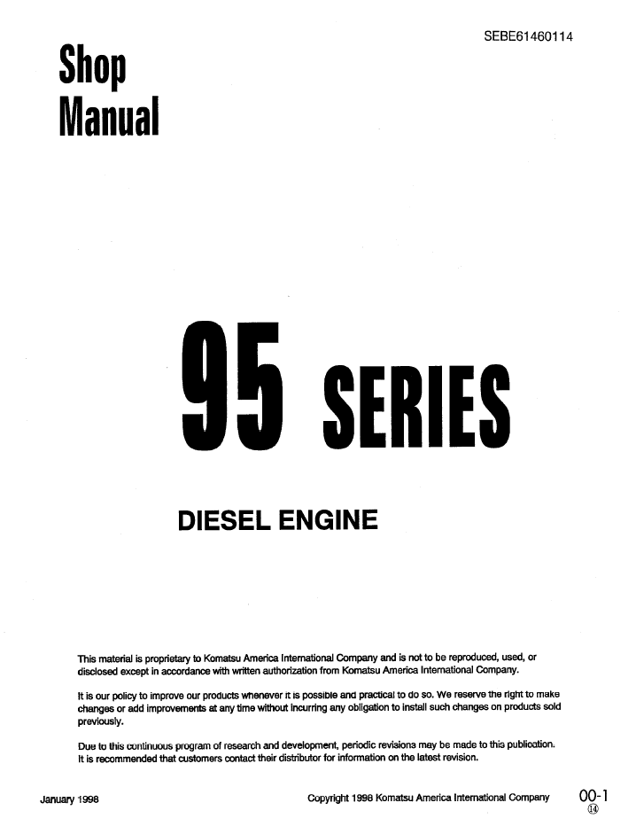 Komatsu 95 Series Diesel Engine Shop Manual SEBD61460114