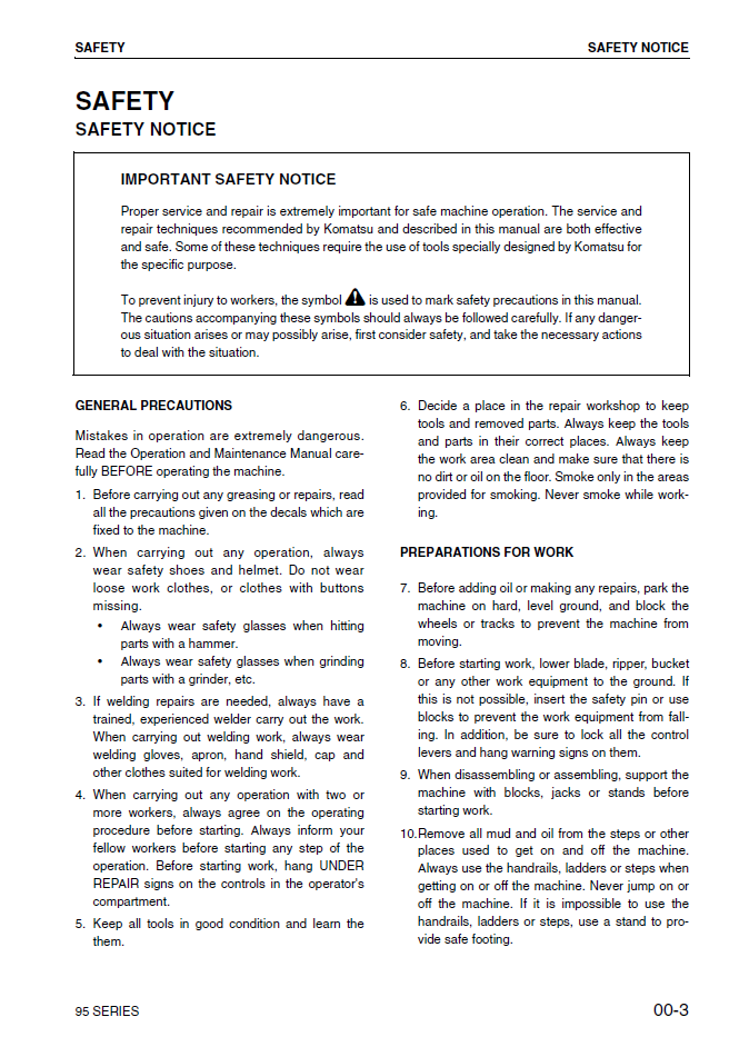 Komatsu 95 Series Service Manual SEN04408-00 PDF