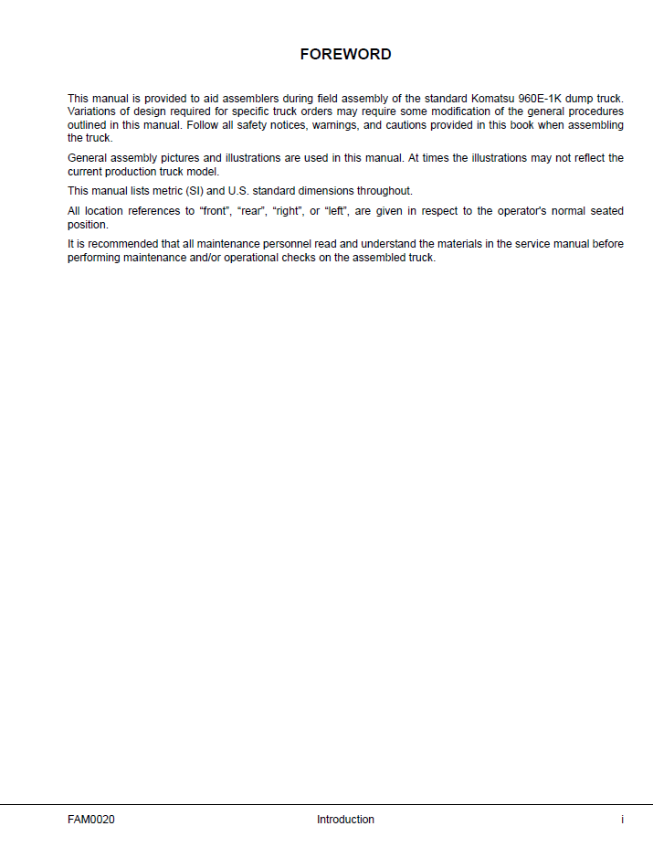 Komatsu 960E-1K Field Assembly Guide CEAW006500 PDF