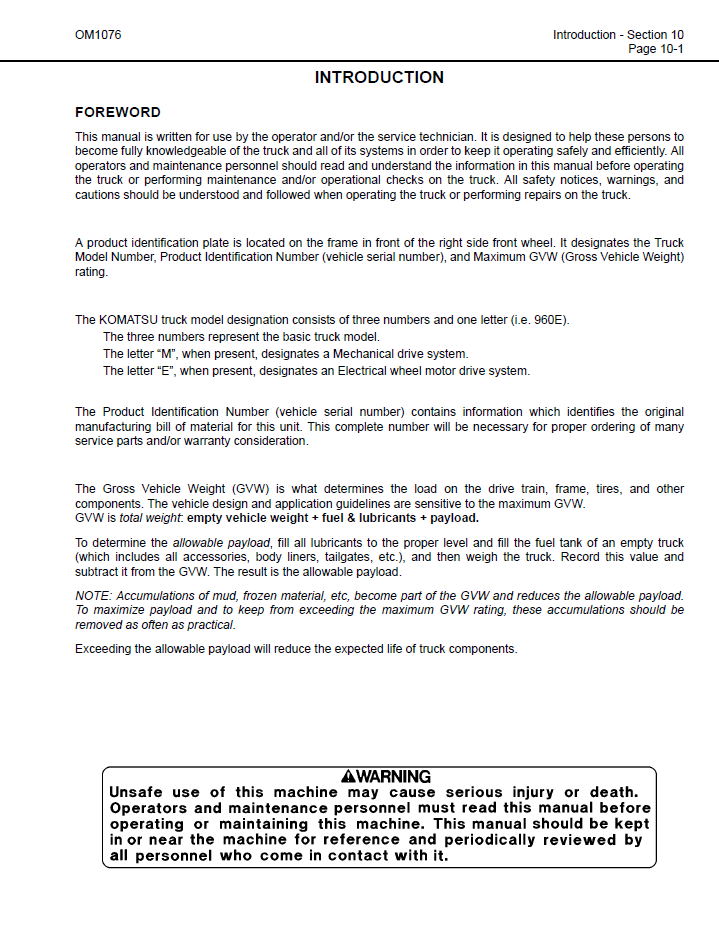 Komatsu 960E-1K Operation & Maintenance Manual CEAM022100