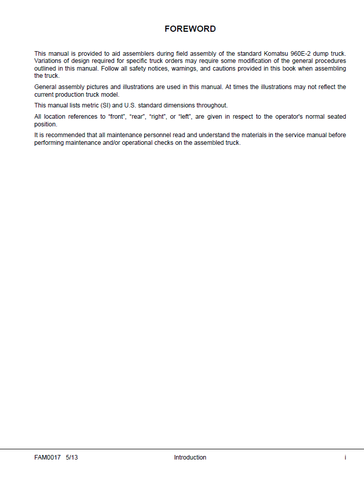 Komatsu 960E-2 Field Assembly Guide CEAW007302 PDF