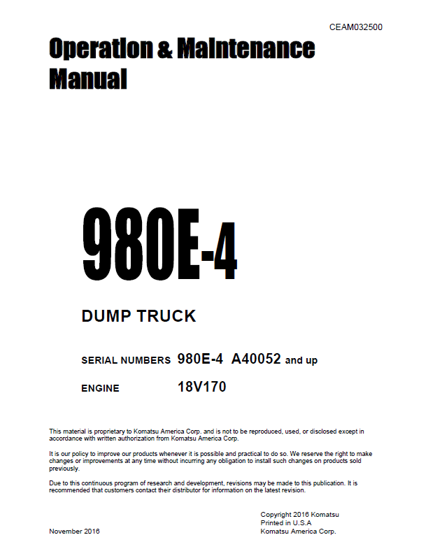 Komatsu 980E-4 Dump Truck Operation Manual CEAM032500 PDF