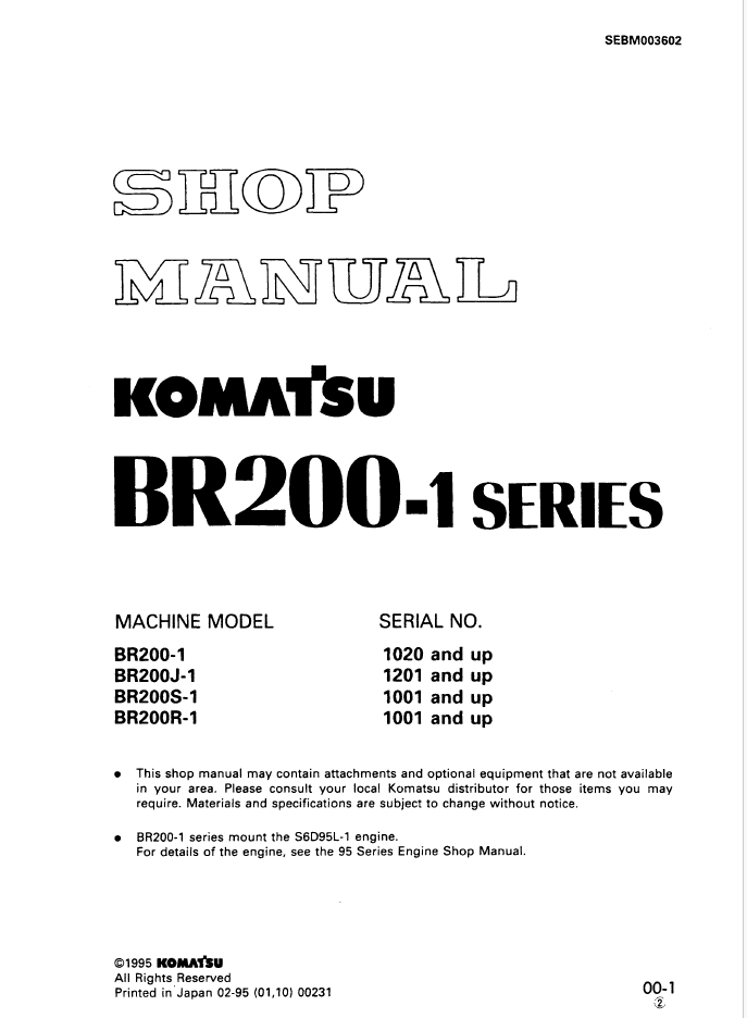 Komatsu BR200-1 Series Mobile Crusher Shop Manual SEBM003602
