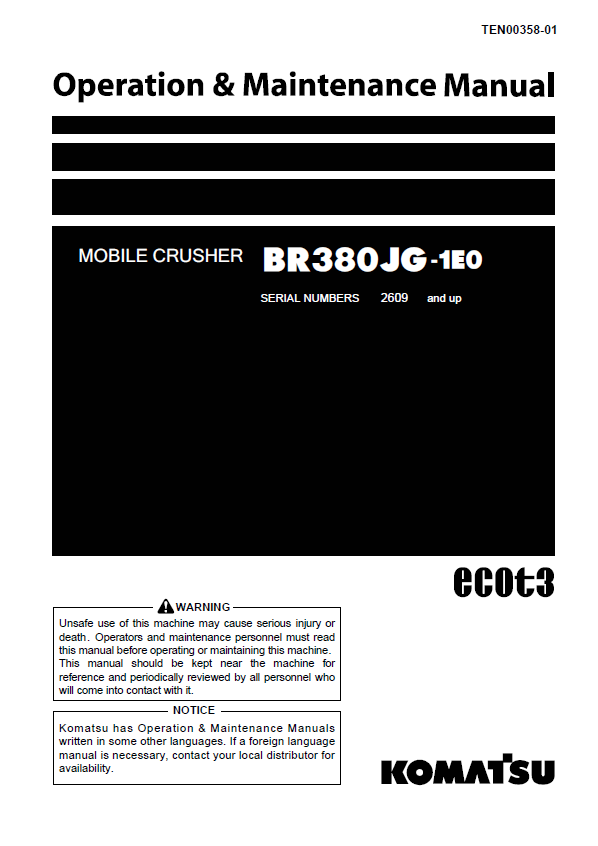 Komatsu BR380JG-1E0 Mobile Crusher Operation & Maintenance Manual PDF