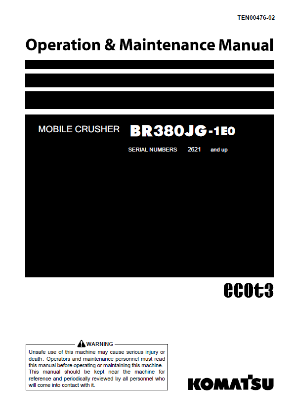 Komatsu BR380JG-1E0 Mobile Crusher Operation & Maintenance Manual PDF